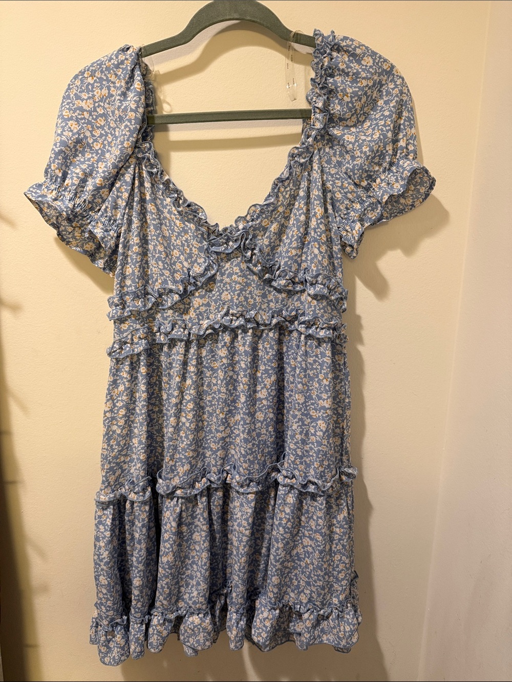 Blue Floral Ruffle Mini Dress